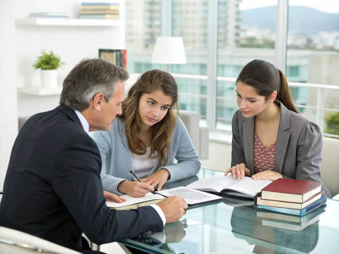 A family discussing estate planning with a lawyer, illustrating the firm's compassionate approach to wills, trusts, and estate administration.